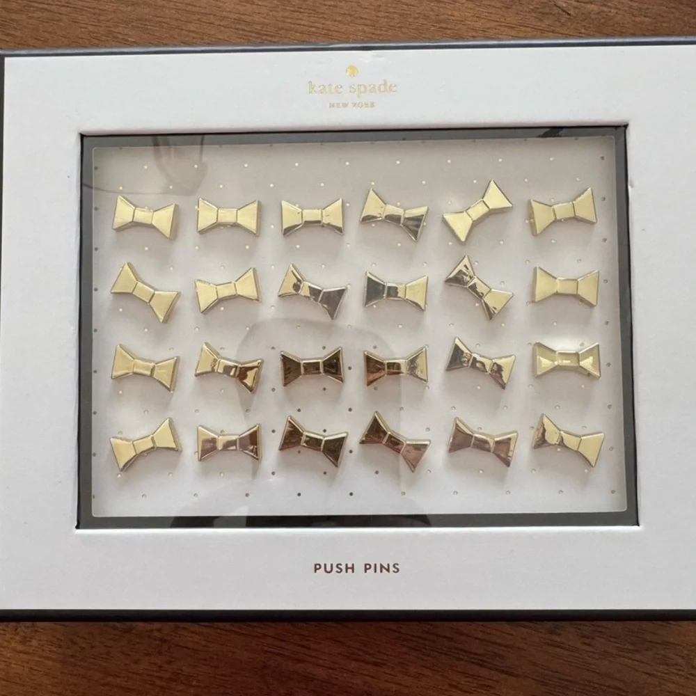 Kate Spade Gold Bow Push Pins Set of 24 NWT